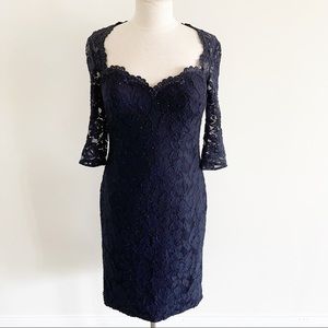 La Femme Beads Lace Sparkles Midnight Blue Sweetheart Mini Dress  10
